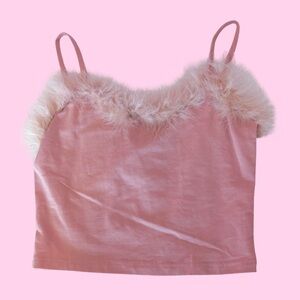 Light Pink Fuzzy Feather Trim Crop Top - Small